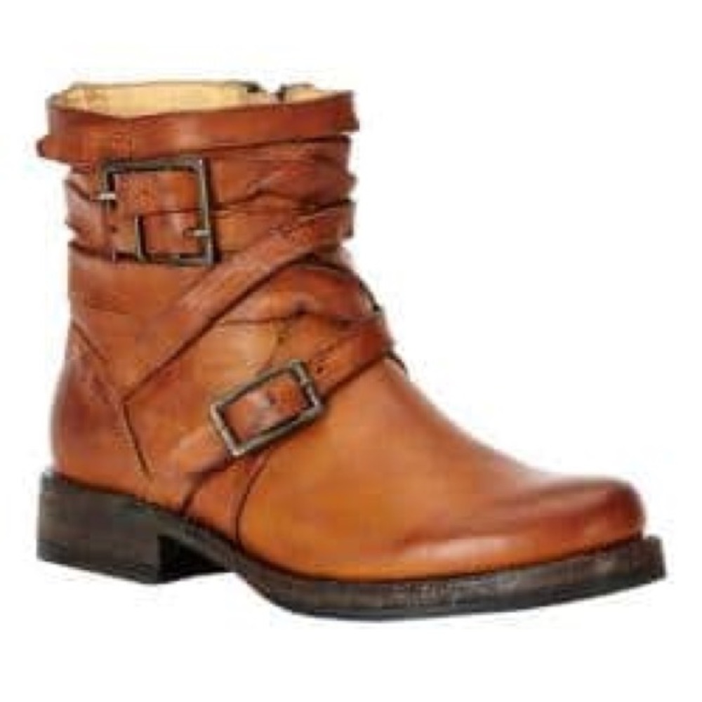 Frye Veronica Strappy Ankle Boot Brown Leather.